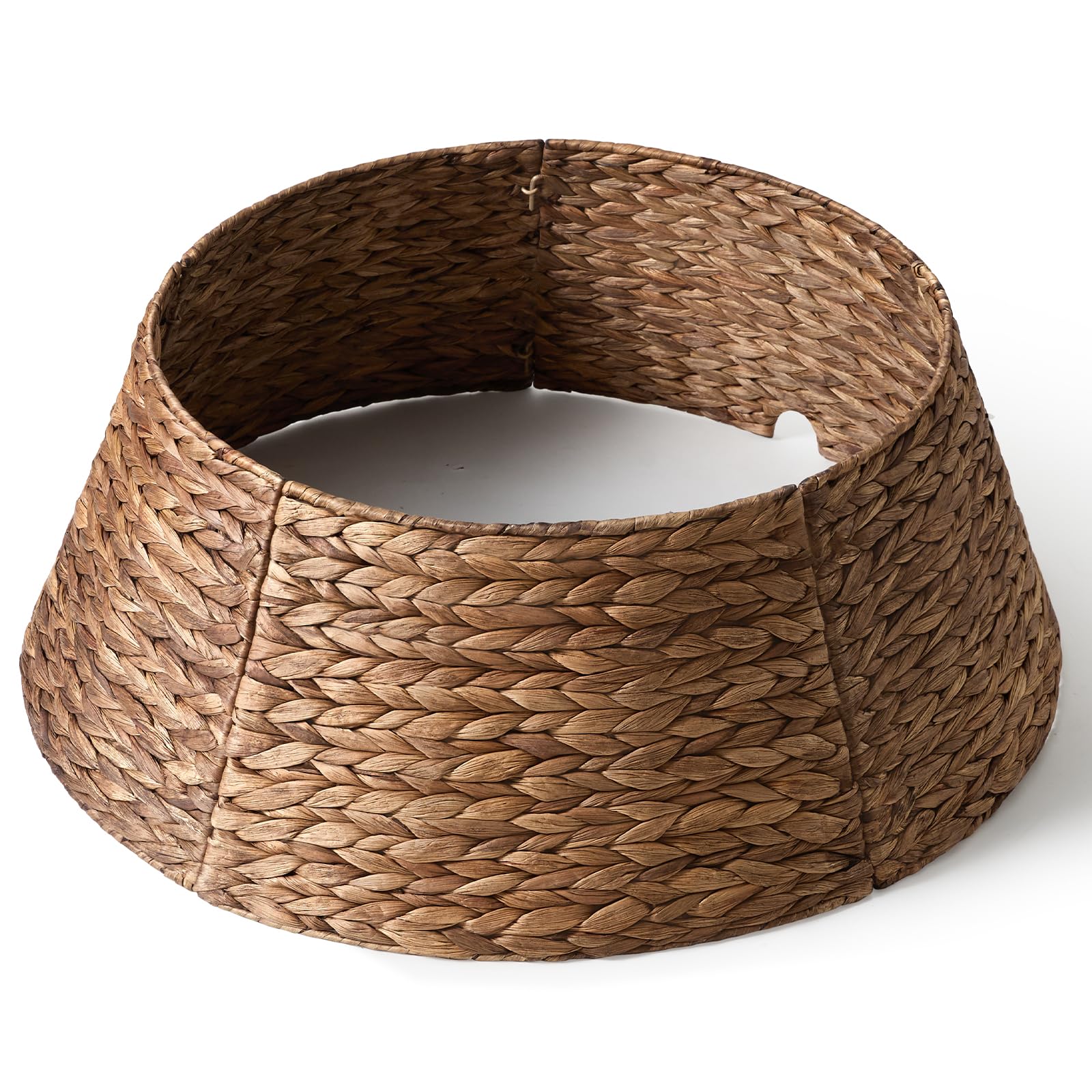Photo 1 of 28in Christmas Tree Collar - Woven Hyacinth Tree Collars for Artificial Trees - Rattan Rustic Farmhouse Basket for Tree Base Cover with Cord Cut-Out for 6ft 7.5ft Tree (Brown)
