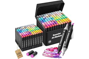 Soucolor Alcohol Markers 120 Colors with Case & Holders, Dual Tips Chisel & Fine Art Markers for Adult Coloring Kids Drawing, Artist Markers Art Supplies for Blending Sketching