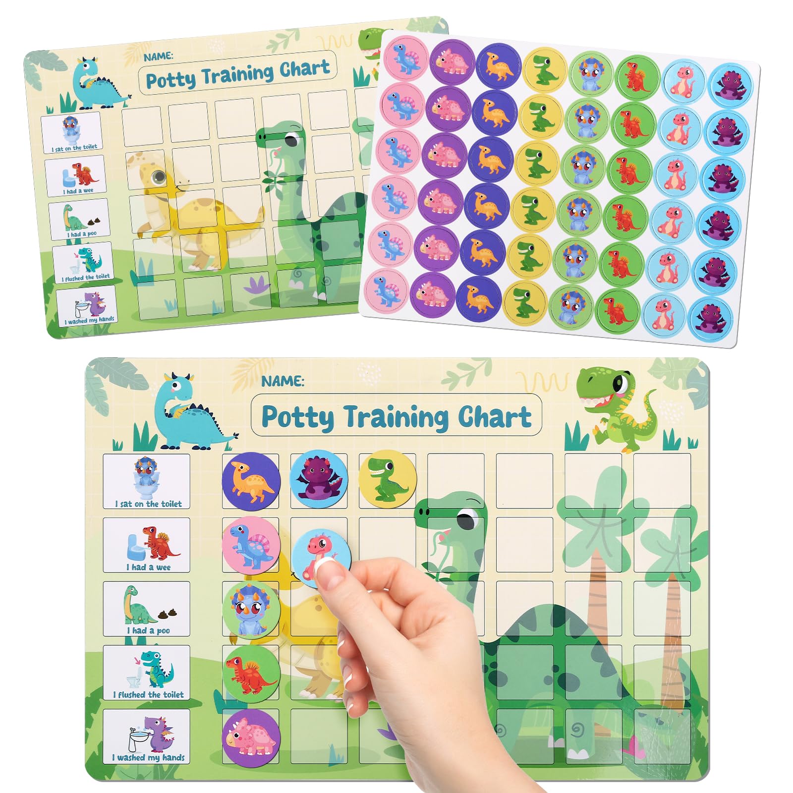 GWHOLE Magnetic Potty Training Chart with 48 Reusable Stickers Dinosaur Reward Chart Toilet Training,Wipe-Clean