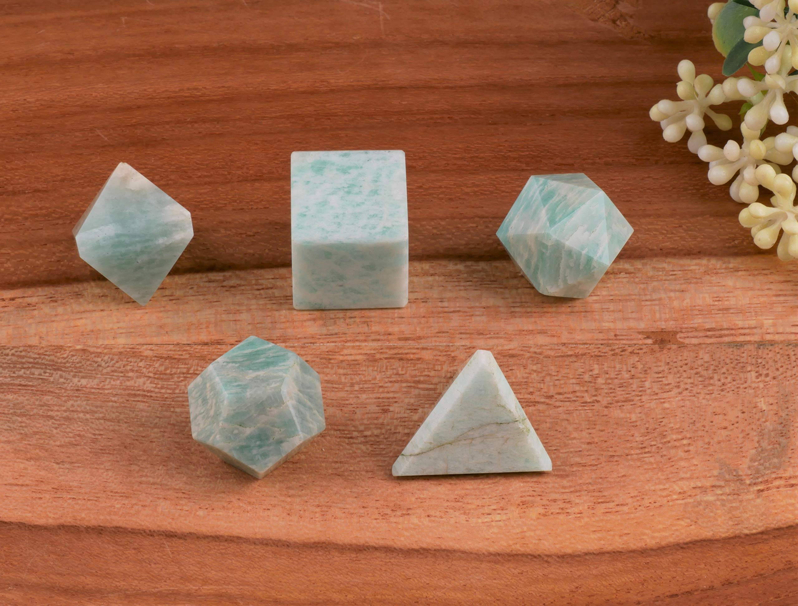 Crocon® Amazonite 5Pcs platonic solids crystal geometry set, Platonic Solids Sacred Geometric stones for Meditation Reiki Balancing Healing Chakra Stone Cleansing Spiritual Good Luck (15-20 mm) — image 1