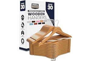 Utopia Home Premium Wooden Hangers 30 Pack - Heavy Duty & Durable Coat Hanger - Wood Hanger with 360-Degree Rotatable Hook - Clothes Hangers with Non-Slip Shoulder Notches For Shirts & Coats (Natural)