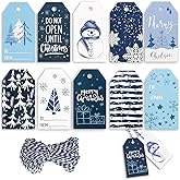 Whaline 120Pcs Christmas Paper Gift Tags Set Winter White Blue Hanging Tag Labels with 66 Feet Rope Xmas Ornaments Envelope Gift Tag for DIY Xmas Arts Crafts Holiday Present Party Supplies, 10 Designs