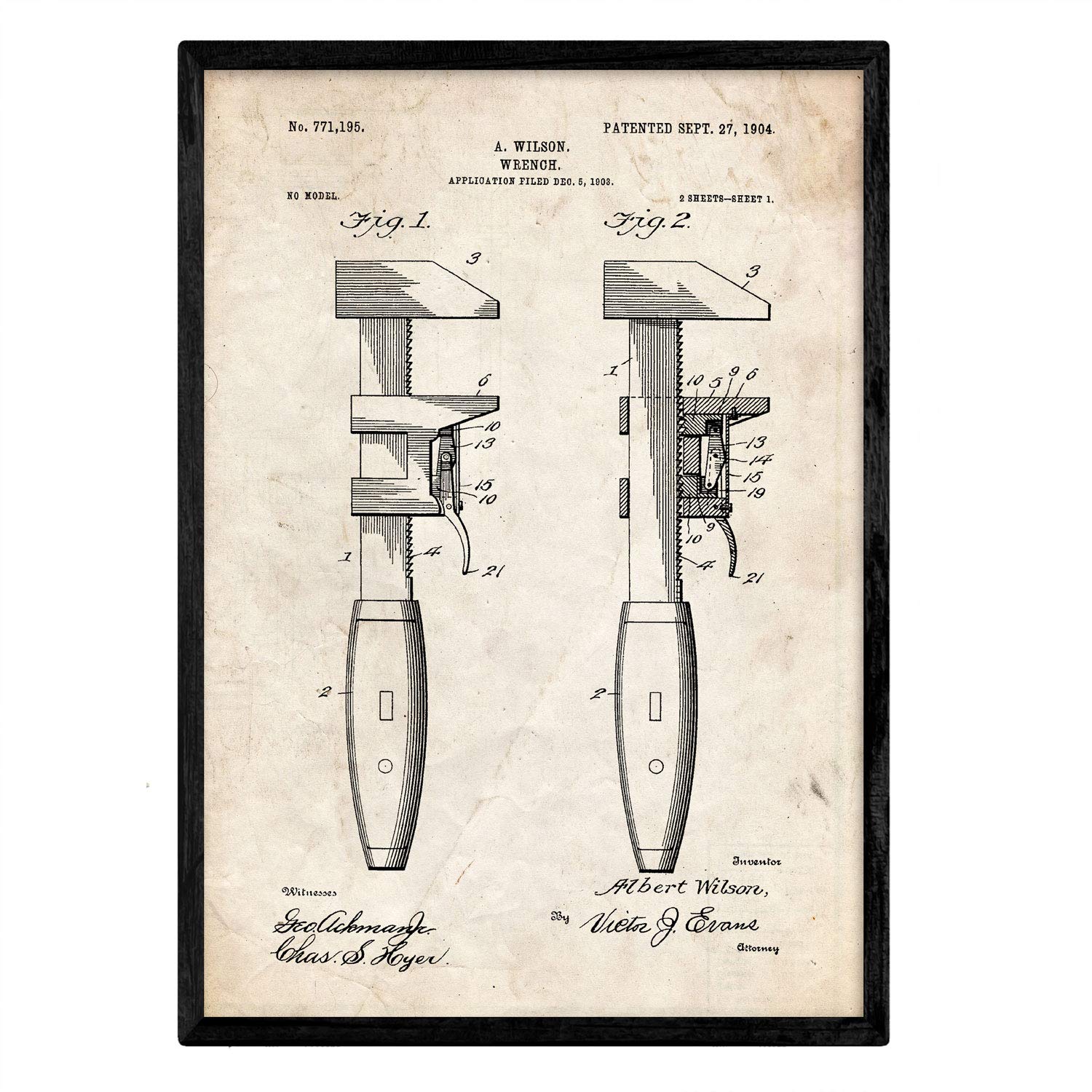 Nacnic Poster patent wrench. Sheet with old design patent in A3 size and vintage background — image 1