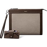 VULKIT Clutch Bag for Men with Removable Glasses Case, Large Mens Wrist Band Wallet, Business Hand Bag, Mocha Beige