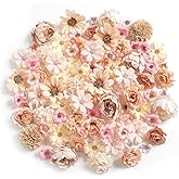 rongflower Faux Flower Heads Champagne Small Silk Artificial Flower DIY Fake Mini Flowers Rose Daisy Multicolor Flowers Craft Supplies for Wedding Party Wreath Graduation Season Party Home Decor