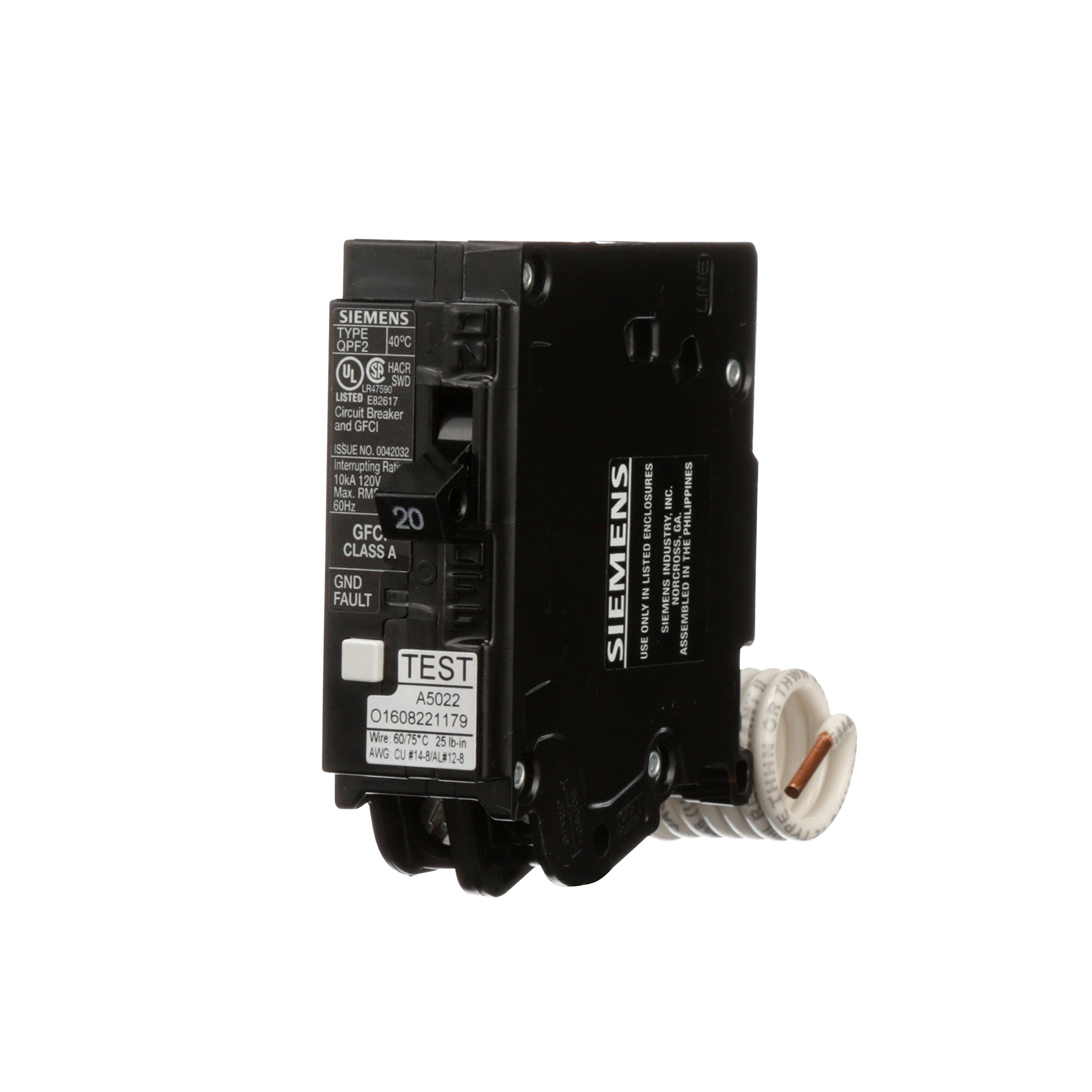 Photo 1 of SIEMENS QF120A Gfci Circuit Breaker, Plug In, Self Testing, 20 Amp, 1-Pole, 120 Volt