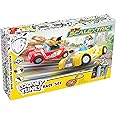 Scalextric Micro Scalextric My First Looney Tunes Bugs Bunny vs Daffy Duck Battery Powered 1:64 Slot Car Race Track Set G1141T, Yellow & Red