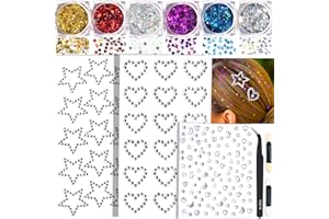 LOIKMIUP Face Glitter Body Glitter Gel with Face Heart Star Stickers, 6 Colors Hair Glitter Gel with Self Adhesive Face Gems Stick on Rhinestone Stickers for Face, Hair, Body for Festival Makeup