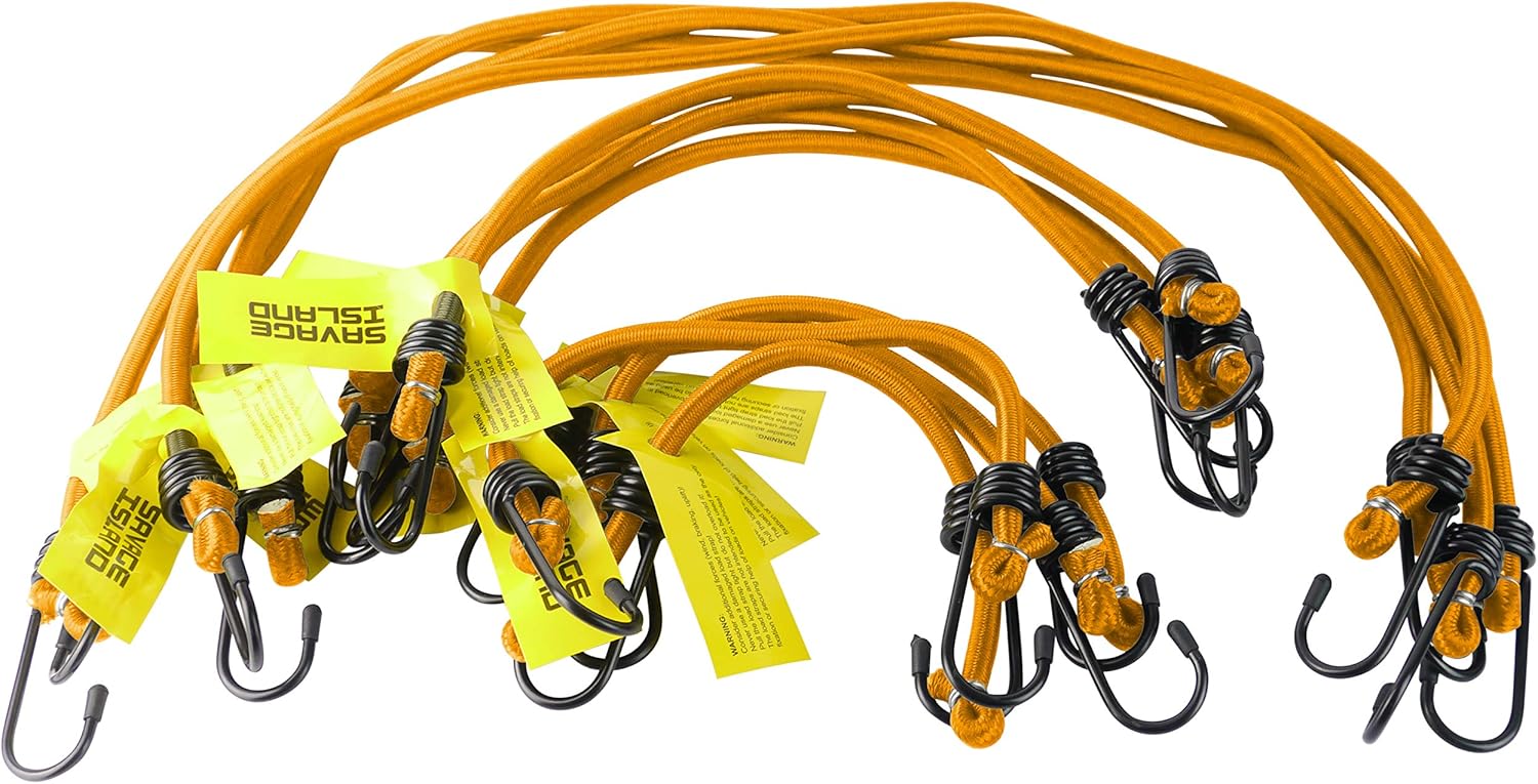 Savage Island Elasticated Bungees Cords Bungee Military Army Basha Straps Variety Pack - 4 x 12, 4 x 18 + 4 x 30 (Orange)