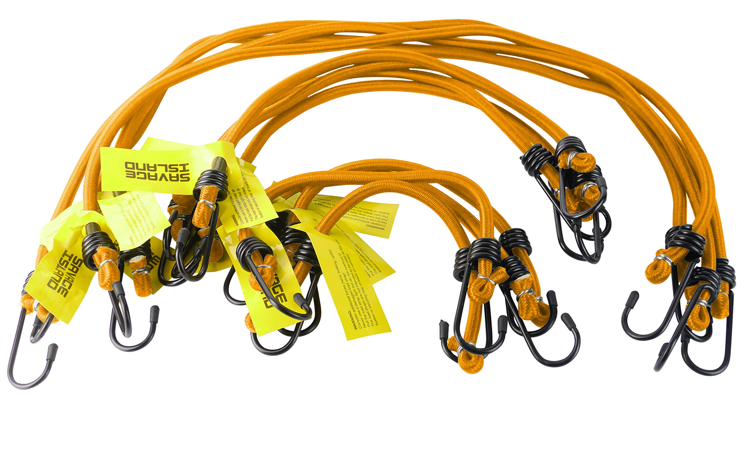 Savage Island Elasticated Bungees Cords Bungee Military Army Basha Straps Variety Pack - 4 x 12, 4 x 18 + 4 x 30 (Orange)