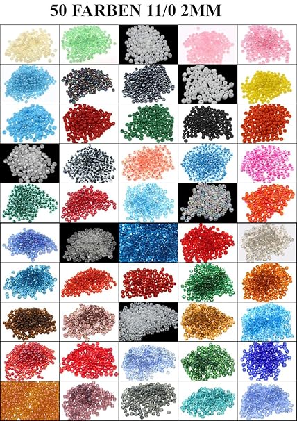 1 Kilo Rocailles 2mm 50 Pack 50 Farben Glas PERLEN Rund 11/0 68000stk POSTEN AM8