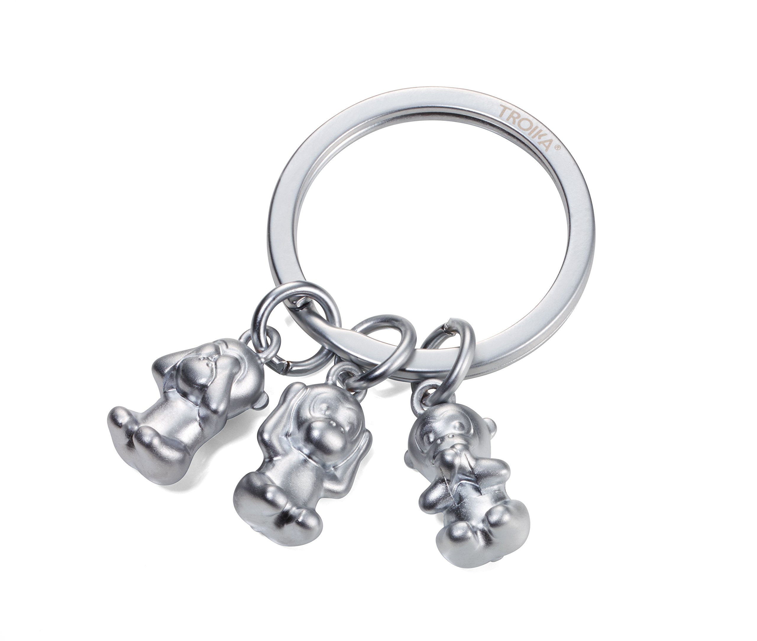 Troika THREE MONKEYS - KR17-18/MA - Keyring - Emoji Monkey - 3 Monkeys - See Nothing, Hear Nothing, Say Nothing - Cast Metal - Matt - Chrome Plated - Silver Original, silver, 6 cm, Modern
