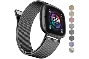 AK Metal Band Compatible with Fitbit Sense 2 / Versa 4 Bands, Stainless Steel Mesh Loop Magnetic Replacement Bracelet Strap for Fitbit Sense / Versa
