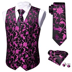 Barry.Wang Hot Pink Black Vest for Men Silk