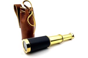 5MOONSUN5 Telescope Spyglass Royal Antique Look Vintage Pirate Solid Brass & with Real Leather Cover Telescope 6 inch