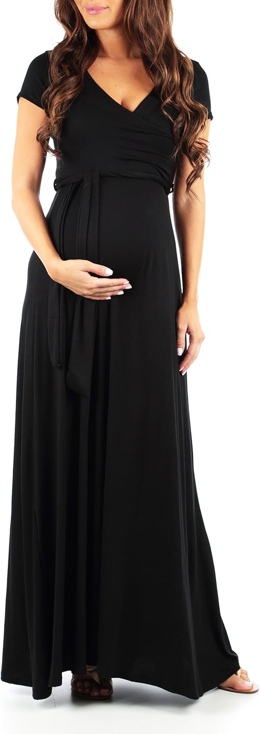 Maternity Short Sleeve Dress with Belt for Baby Shower or Casual Wear at  Women’s Clothing store