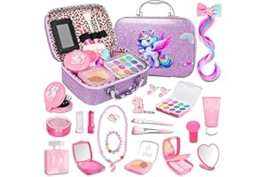 KODVINP Pretend Makeup for Toddlers, Kids Pretend Play Makeup Set for Little Girls, Fake Toy Makeup Set with Purple Cosmetic Case & Jewelry Set, Birthday for Kids Girls 3 4 5 6 7 8+