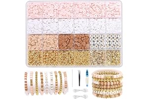 EMUFOOK 2064pcs Clay Beads for Bracelet Making Kit for Girls Adults 4 Colors Clay Beads for Jewelry Making Supplies Charm Friendship Bracelet Kit with Gold/Letter Beads Bracelet for Heishi Beads