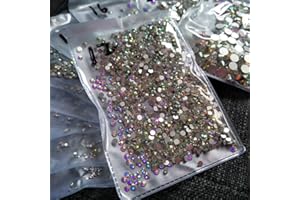 QUEENME 2880pcs SS12 3mm Nail Crystals AB Nail Art Rhinestones Round Flatback Glass Gems Stones Beads for Nails Decoration Crafts Eye Makeup Clothes Shoes Vases (2880pcs SS12)