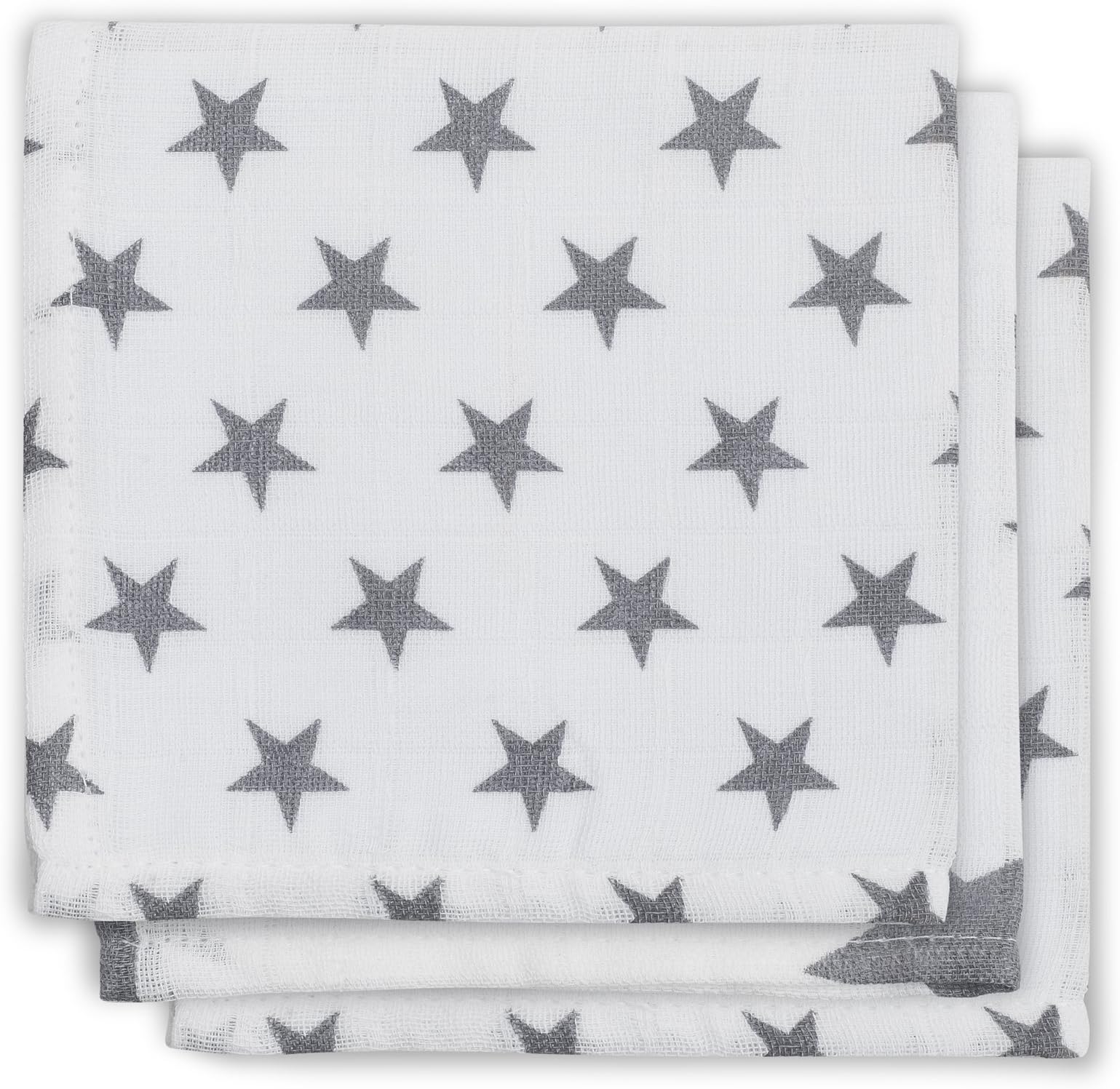 Jollein 537/848 65009 Muslin Face Cloth Little Star, 3 Pack, Grey/Anthracite