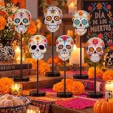 Briwooody 6 Pcs Day of The Dead Wooden Dia De Los Muertos Altar Centerpiece | Mexican Sugar Skull Marigolds Floral Table Decorations Signs Halloween Wooden Block for Home Desk Shelf Table Party Decor