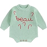 Lesimsam Newborn Baby Boy Girl Christmas Outfit Knit Sweater Romper Oversized Long Sleeve Bubble Bodysuit Warm Winter Clothes