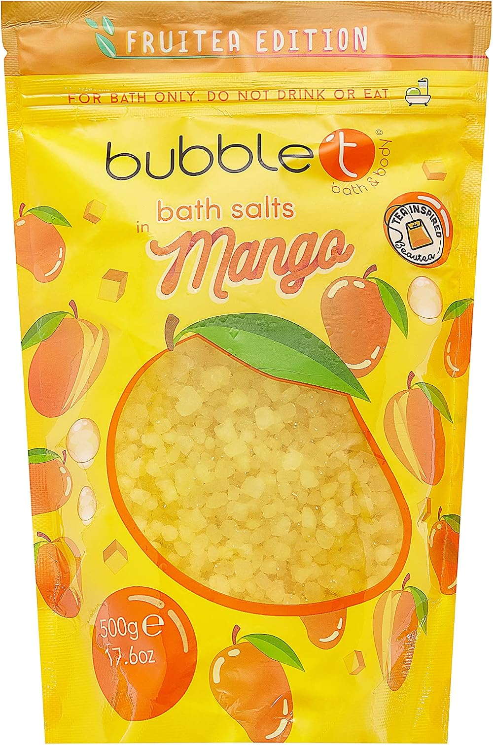 Bubble T Cosmetics Fruitea Mango Bath Salts 500g - Soothes Tired Limbs Freshens