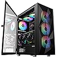 SAMA 3509 ATX Mid Tower Computer Case Steel Mesh Front Tempered Glass with Open Door 4 ARGB Fans Pre-Install USB3.0X2 360mm AIO Support at Front Black