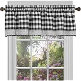 Buffalo Check Valance Curtains, 58 x 14 in, Black &amp; White Plaid | Light-Filtering Fabric, Valance Header, and Printed Pattern: Fabric Panels Add Light Control, Decorative Pattern, and