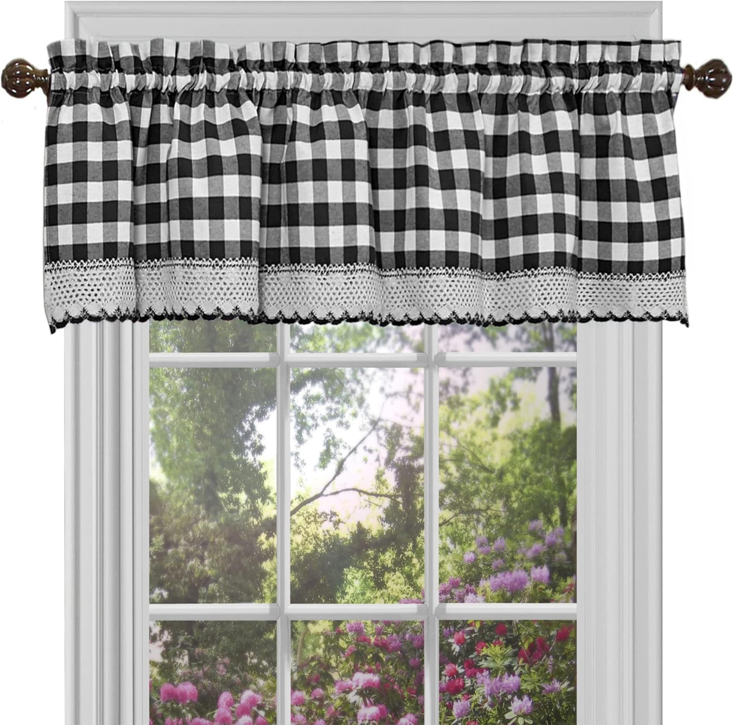 Buffalo Check Valance Window Curtains - 58 Inch Width, 14 Inch Length - Black & White Plaid - Light Filtering Farmhouse Country Drapes for Bedroom Living & Dining Room by Achim Home Decor — image 1