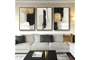 CUSPIN Large Framed Black and White Abstract Wall Art for Living Room, 3 Piece Big Canvas Prints Paintings Artwork for Walls, Modern Minimalist Black Gold Pictures for Hallway Office Wall Decor 24x36 Inch