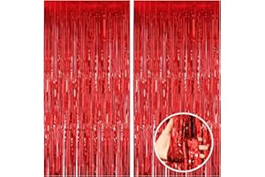 CANREVEL 2 Pack 3.3x8.2 Feet Red Foil Fringe Backdrop Curtains, Tinsel Streamers Birthday Party Decorations, Fringe Backdrop for Stranger Theme Birthday Party Christmas Valentines Day Party