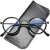 JOLLYNOVA Retro Round Blue Light Blocking Reading Glasses for Women Men,Metal Anti UV Readers (Black & Single Vision, 1.5, x)