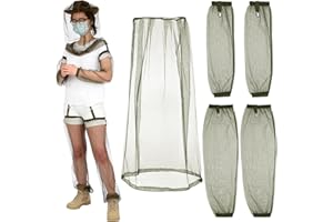 YOOJAHOW 5Pcs Anti Mosquito Netting Suit, Mosquito XL Head Hat with Mesh Net, Arm and Leg Sleeves Protective Cover for Camping Fishing