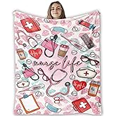 CosxHabitat Pink Nurse Blanket, Nurse Gifts for Women, Nurses Appreciation Gifts, Glitter Preppy Pink Nursing Throw Blankets for Sofa Couch Bedroom Home Office Decor, 50x60 Inches