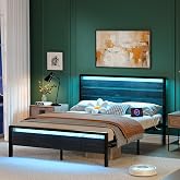 VINGLI Full Size Bed Frame with 12-Inch Under Bed Storage, Metal Platform, LED Headboard, Footboard, 2 AC 2 USB 1 Type-C Charging Ports, Sturdy Metal Noise-Free Design, Modern Apartment Bedroom,Black