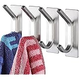 YIGII Towel Hook/Adhesive Hooks - Wall Hooks for Coat/Robe/Towels Stick on Bathroom/Kitchen 4-Pack, Stainless Steel