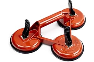 GENUBI INDUSTRY Triple Glass Suction Cups Heavy Duty Aluminum Vacuum Plate Handle Glass Holder Hooks to Lift Large Glass, Tile Suction Cup Lifter, Triple Suction Cups for Moving Glass, Window, Granite