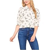 CeCe Womens Puff Short Sleeve Button Front Top