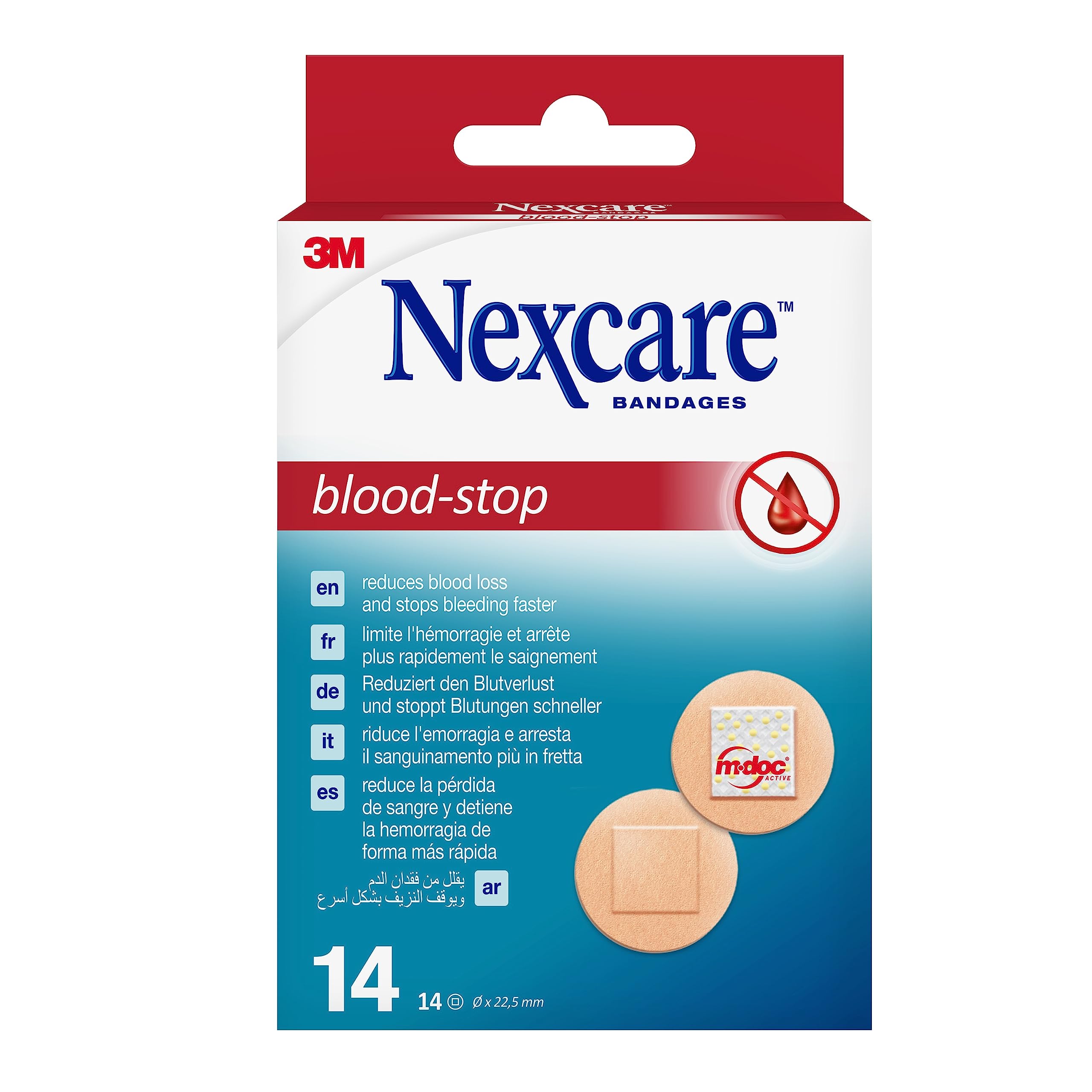 Nexcare Blood-Stop Spots, 22 mm, 14 Plasters per Pack, Efficient Blood Stop Plasters for Small Cuts and Wounds, Bandages for First Aid Kits