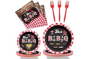 Tevxj 96 PCS BBQ Baby Shower Plates Napkins BabyQ Party Tableware It’s A Baby Q Disposable Paper Plates Napkins Sunflower Rus