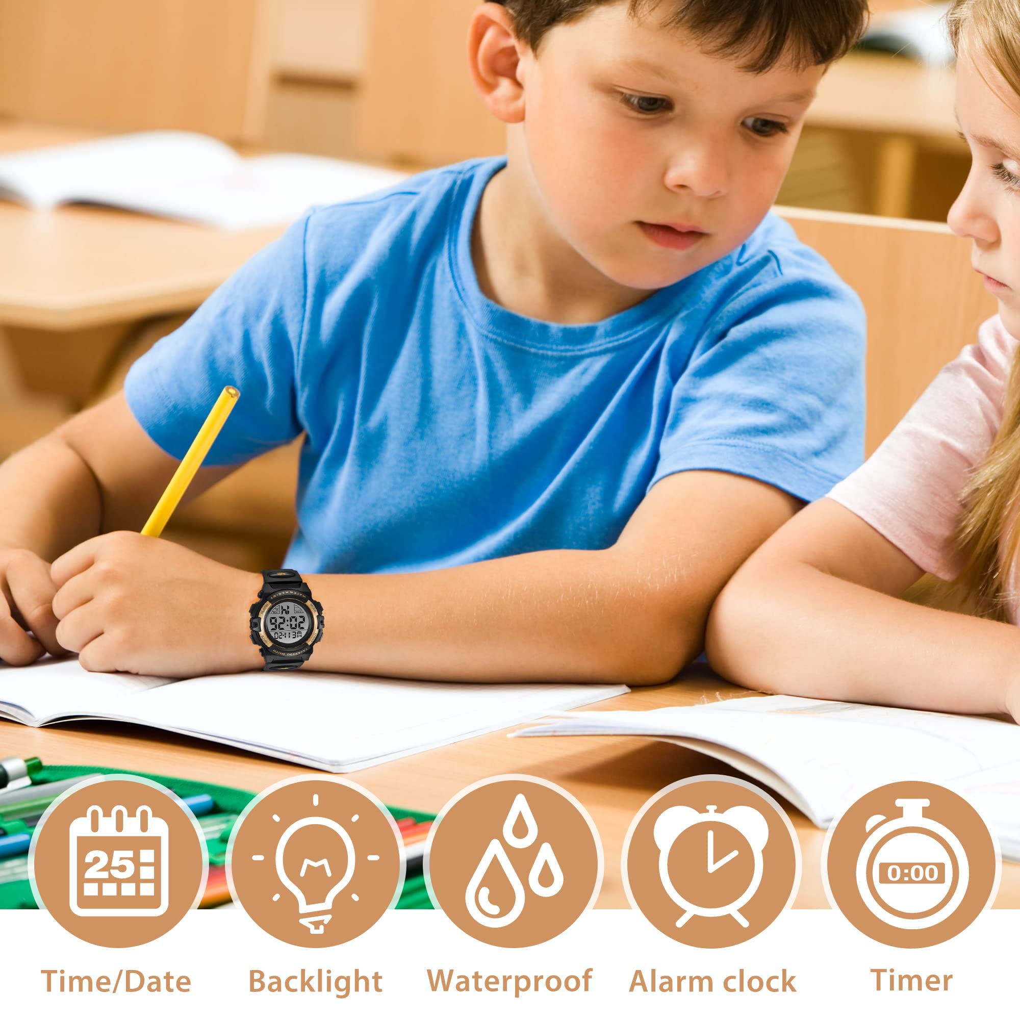 Kids Watch,Boys Watch for 3-15 Year Old Boys,Digital Sport Outdoor Multifunctional Chronograph LED 50 M Waterproof Alarm Calendar Analog Watch for Children with Silicone Band,Kids Gift