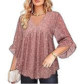 Amrto Womens Tops Plus Size Fashion Chiffon Blouses 3/4 Sleeve Ruffle Dressy Casual Cocktail Party Business Wedding
