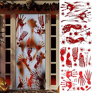 KHDZ Halloween Decorations Bloody Handprint Footprint, 112 PCS Halloween Window Clings Decal Zombie Party Decor Spooky Floor Stickers for Halloween Party Supplies