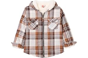 ZENTHACE Girls Sherpa Lined Full Zip Up Plaid Flannel Shirt Fuzzy Hooded Flannel Jacket with Hand Pockets