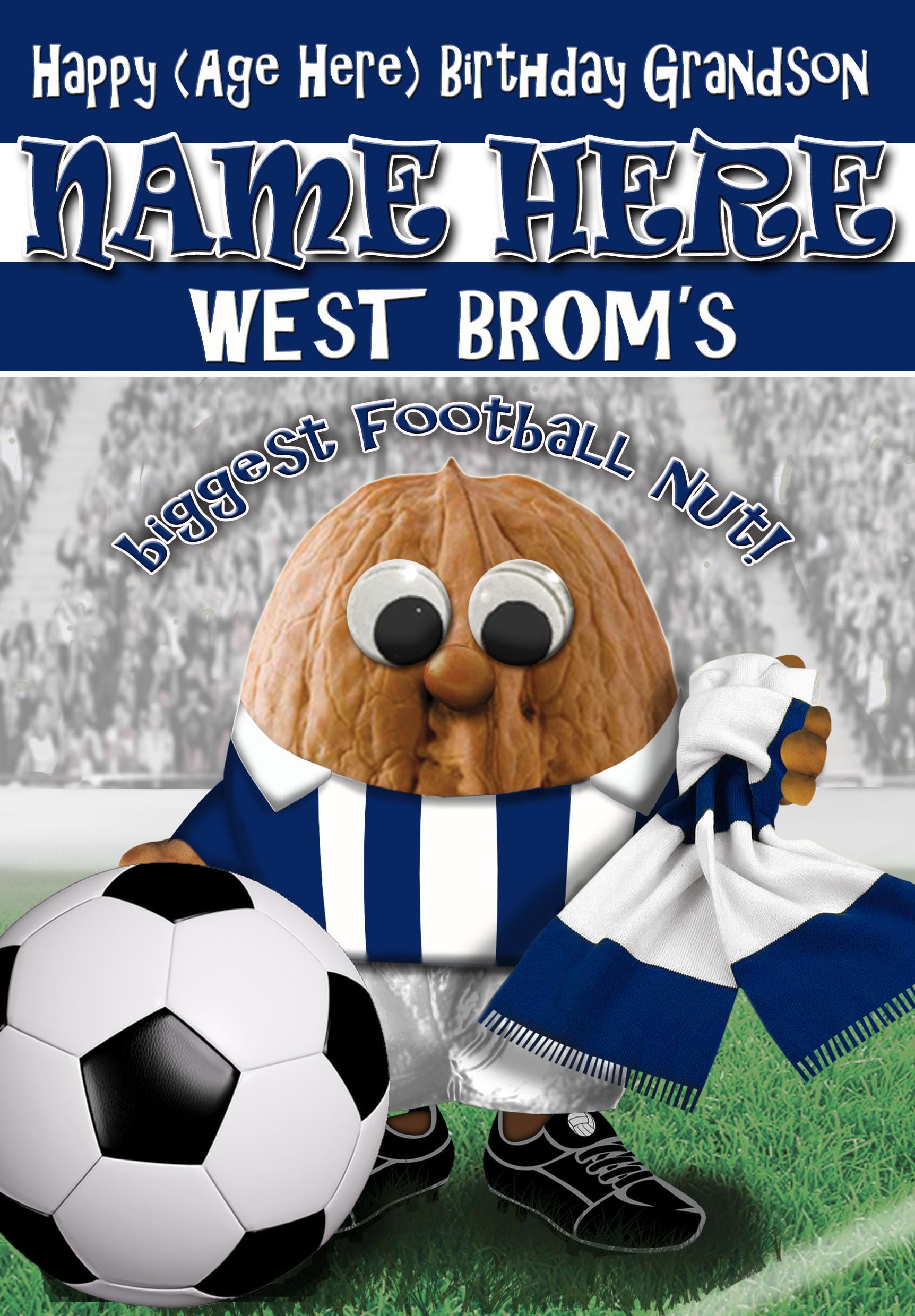 West Brom Birthday Card For Grandson Football Nut - PERSONALISED Option with NAME and/or AGE - POSTED SAME DAY - FULL COLOUR INSIDE