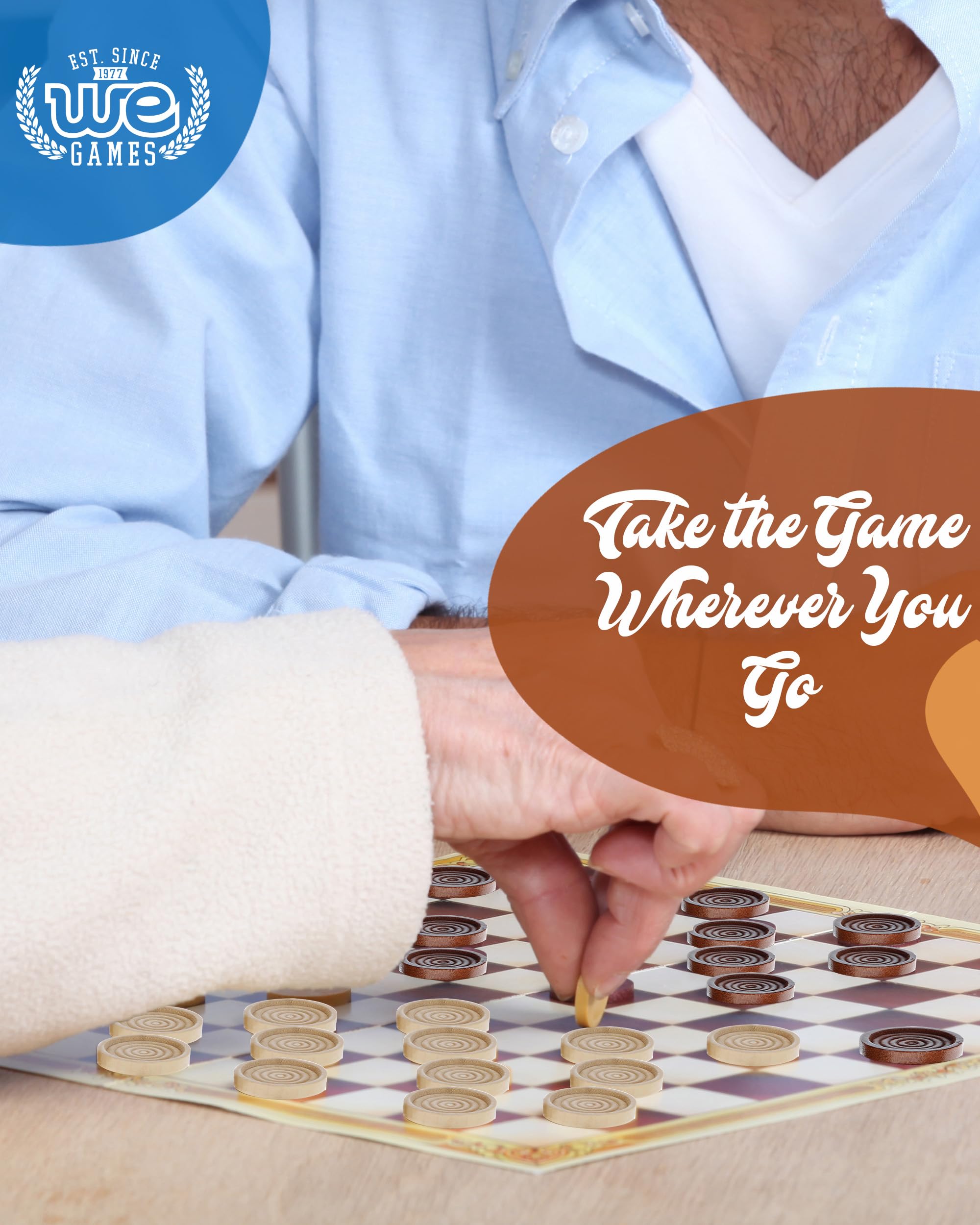 WE Games Wooden Checkers Pieces Only (1.06 inch), Checker Board Game & Backgammon Pieces, 24 Brown and Natural Stained Stackable Ridges with a Drawstring Storage Bag, Replacement Game Piece