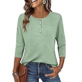 Zeagoo Womens Tops 3/4 Length Sleeve T Shirts Dressy Casual Button Down Blouses Spring Fall Clothes