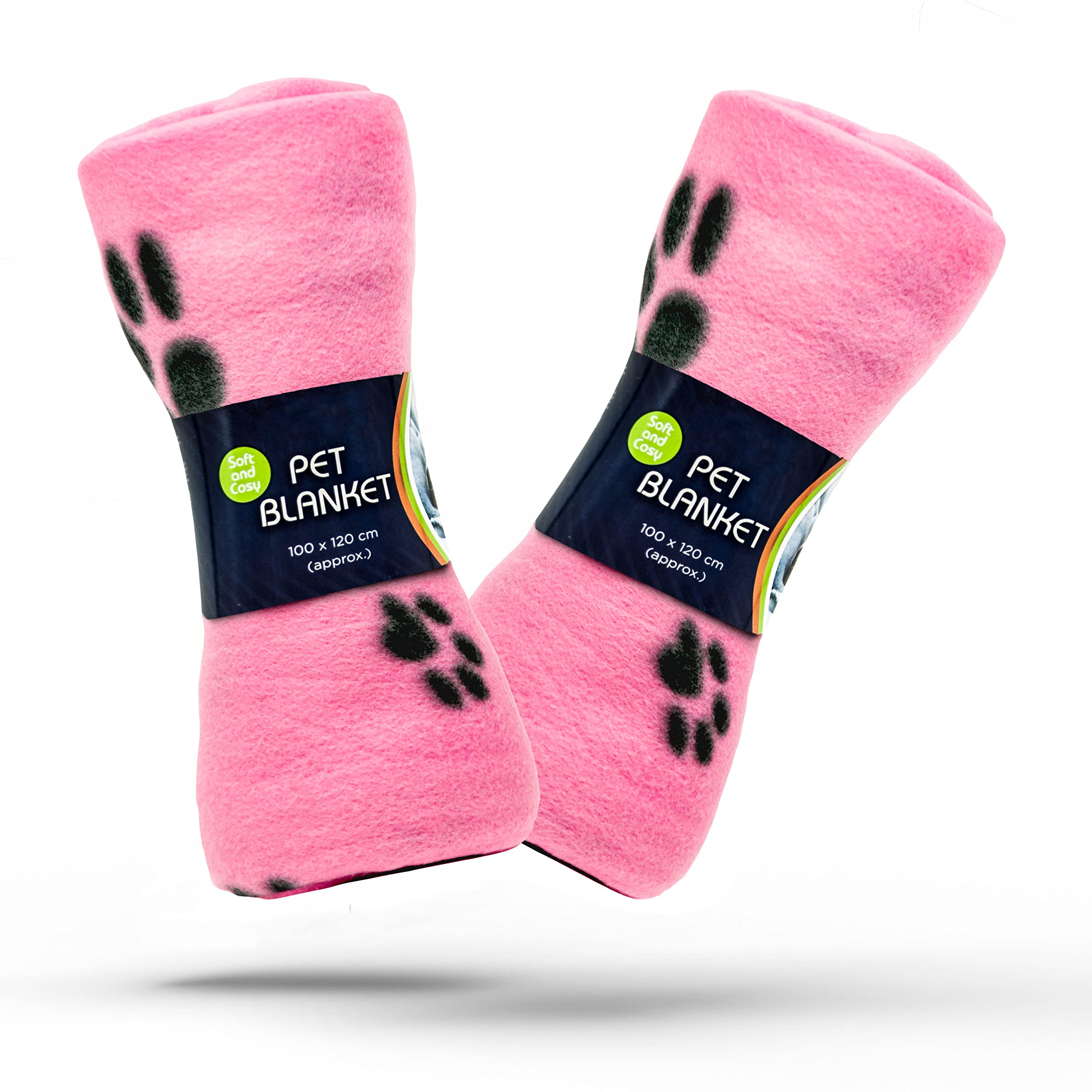 Petopedia 2x Soft Warm Dog Fleece Animal Pet Blankets with Paw Prints – Cat, Puppy & Dog Blankets Washable Bed Travel (Pink, 100cm X 120cm (Pack of 2))