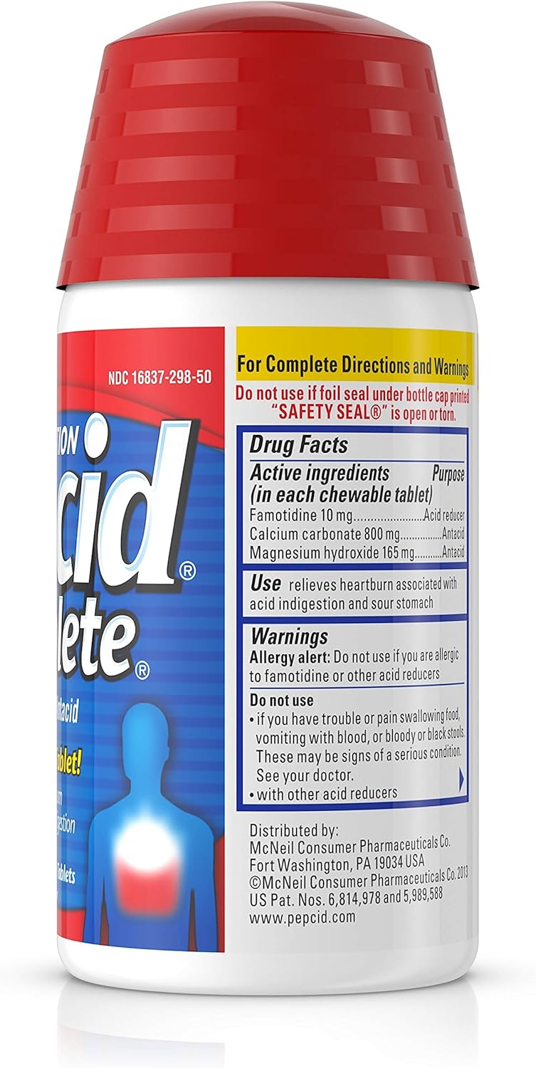 Pepcid Complete Acid Reducer + Antacid Chewable Tablets for Heartburn Relief, Berry Flavor, 50 ct.: Health & Personal Care